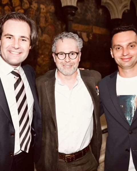 Ben Delo, Jeremy Hildreth and Konstantin Kisin at Delo’s summer party in Westminster Abbey.