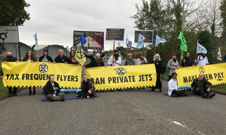 Activists from Extinction Rebellion and Scientist Rebellion at Farnborough airport.