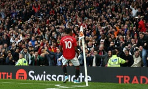 Marcus Rashford celebrates after putting Manchester United ahead