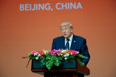 Donald Trump speaks at a state banquet with Chinese President Xi Jinping.