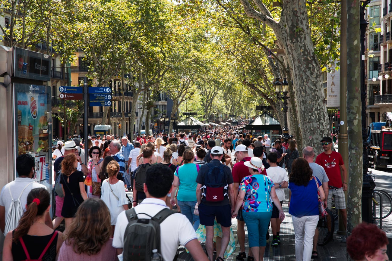 A packed La Ramblas in Barcelona.