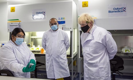 Boris Johnson on a visit to the lab where Oxfor Biomedica makes the AstraZeneca vaccine. 