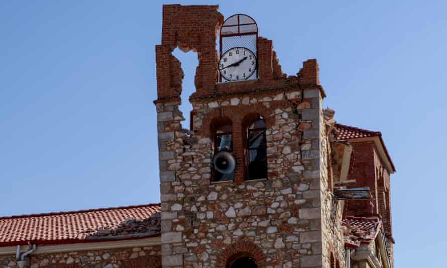 Damage to a church in Mesochori village, central Greece