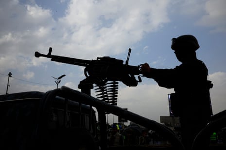 A Houthi soldier mans a machine gun on a pick-up truck while on patrol during a protest against US and Israeli military strikes on Iran in Sana’a, Yemen, 06 March 2026.