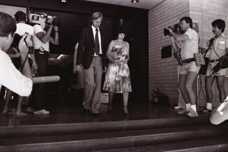 Michael and Lindy Chamberlain leave court in Alice Springs in 1981 during the second inquest into the disappearance of their baby daughter.