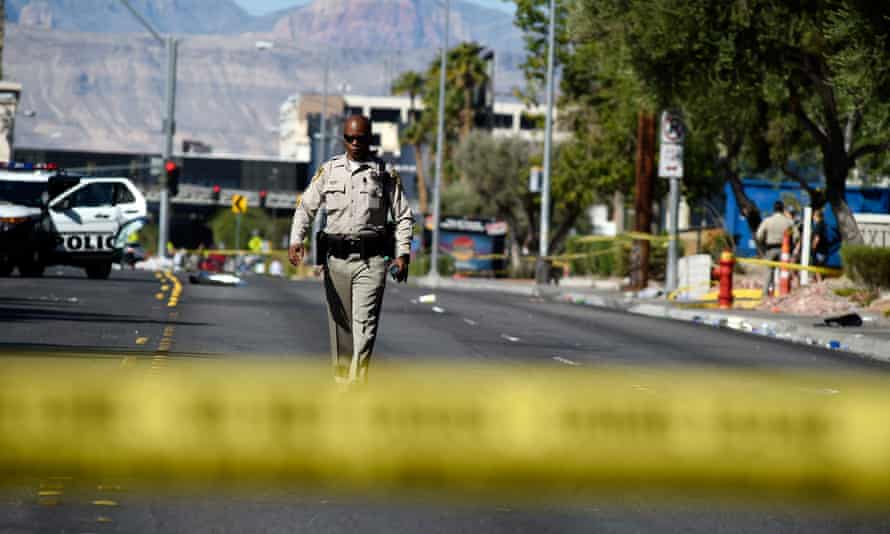 Las Vegas police investigate after the shooting at the Route 91 Harvest country music festival.