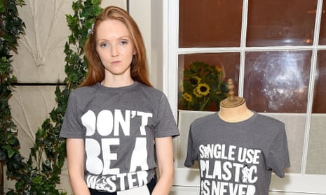 Lily Cole in T-shirt made from recycled plastic