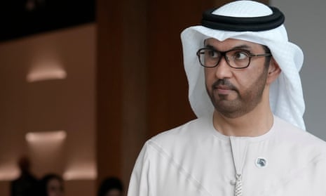 COP28 president Sultan al-Jaber walks through the venue ahead of the COP28 UN climate summit, on Wednesday.