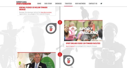 Surrey Canal Sports Foundation website, detailing £2m Sport England funding pledge.
