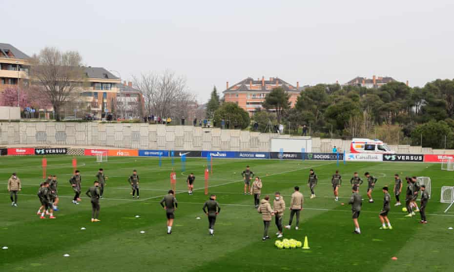 Atlético Madrid’s players during a training session this week.