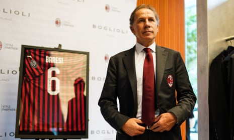 Franco Baresi with a framed shirt from his Milan heyday