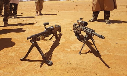 Menaka, Mali: heavy machine guns recovered during an operation conducted by militants of the Azawad Salvation Movement and said to have belonged to four American soldiers killed during an ambush in the Tongo Tongo area in west Niger.