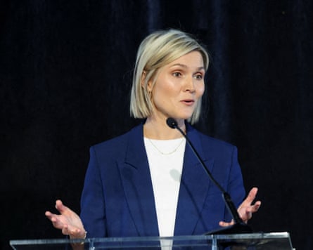 Kristrún Frostadóttir speaking at a lectern