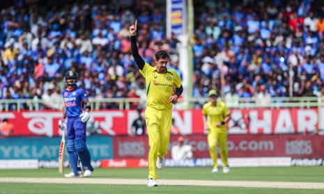 Mitchell Starc took five wickets as Australia dismissed India for just 117 in the second ODI in Visakhapatnam.