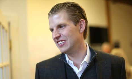 Eric Trump visits with volunteers in Newmarket, New Hampshire, on 8 February.