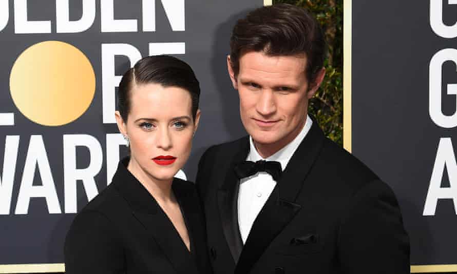Claire Foy and Mat Smith in matching tuxedos.