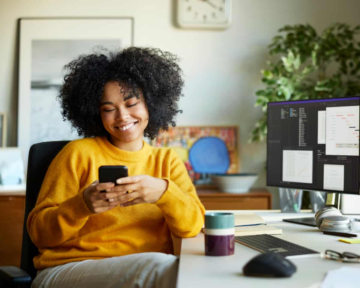 Person looking at phone, AI interaction