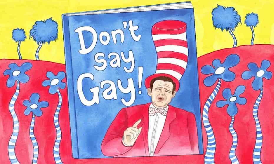 illustration of ron desantis as the cat in the hat  on the cover of a children's book