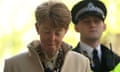 Former CEO of the Post Office Paula Vennells is escorted by police as she arrives at the Post Office inquiry in London on 24 May.