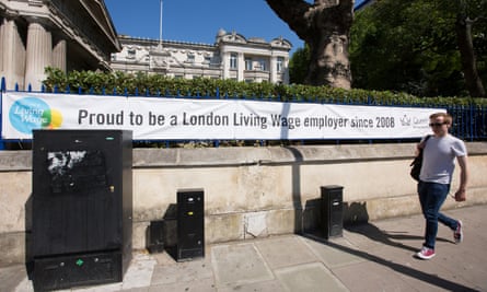 London living wage poster outside Queen Mary University of London