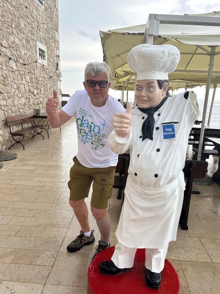 Adrian with the “demonic” Croatian chef statue.