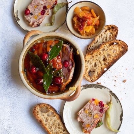 Pork and cranberry terrine with apricot chutney