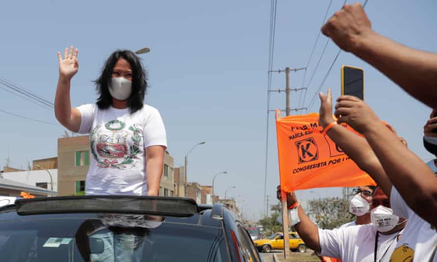 Keiko Fujimori waves to supporters in Lima, Peru, on 8 April.