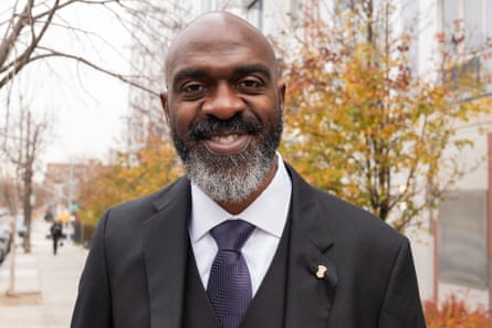 Former state lawmaker Michael Blake in front of Union Grove Missionary Baptist church in the Bronx, New York, on 23 November 2025.