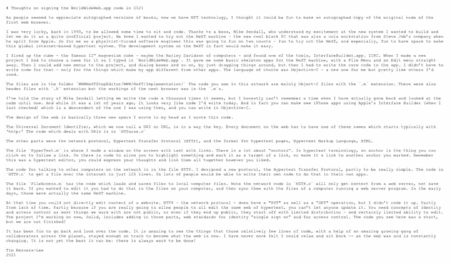 A letter from Tim Berners-Lee, part of his NFT auction at Sotheby’s.