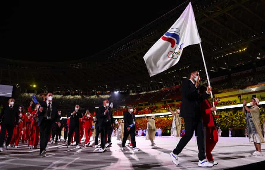 Russian Olympic Committee athletes at the opening ceremony in Tokyo