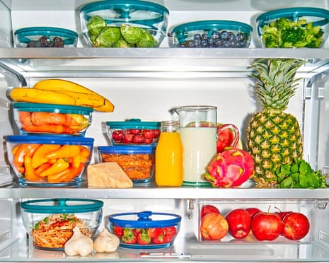 Anyday's glass storage containers in a refrigerator