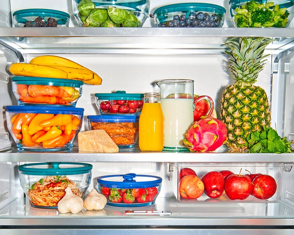 Anyday’s glass storage containers in a refrigerator