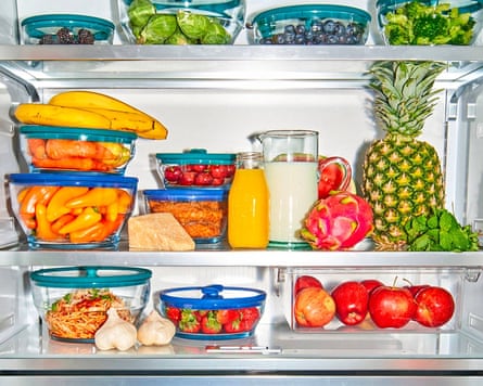 Anyday’s glass storage containers in a refrigerator