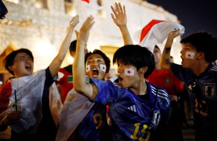 Japan fans celebrate in Souq Waqif after beating Germany.