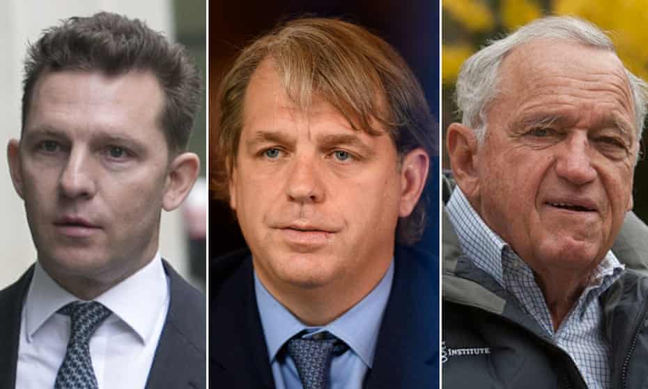 Prospective buyers of Chelsea (left to right): Nick Candy, Todd Boehly and Hansjörg Wyss.