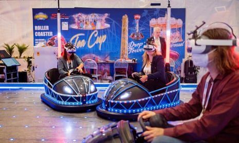 Bumper cars with VR headsets, at the IAAPA expo in London