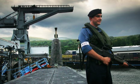 An armed guard aboard the Trident-carrying HMS Vengeance.