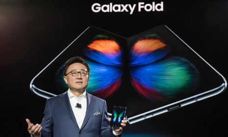 Samsung's head of mobile DJ Koh announcing the Galaxy Fold smartphone