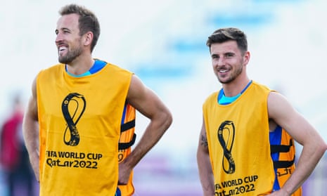 Harry Kane (left) and Mason Mount pictured during an England training session at last year’s World Cup.