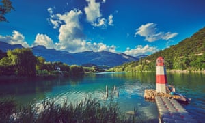 Edge of the Lake festival, Switzerland; a view over a blue-green lake with mountains