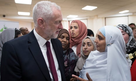 Britain's opposition Labour Party leader, Jeremy Corbyn, meets local people in Finsbury Park Mosque