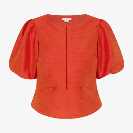 Monsoon Mila Puff Sleeve Bow Jacket in Orange.