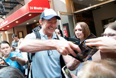 Hugh Jackman outside the Minetta Lane Theatre.