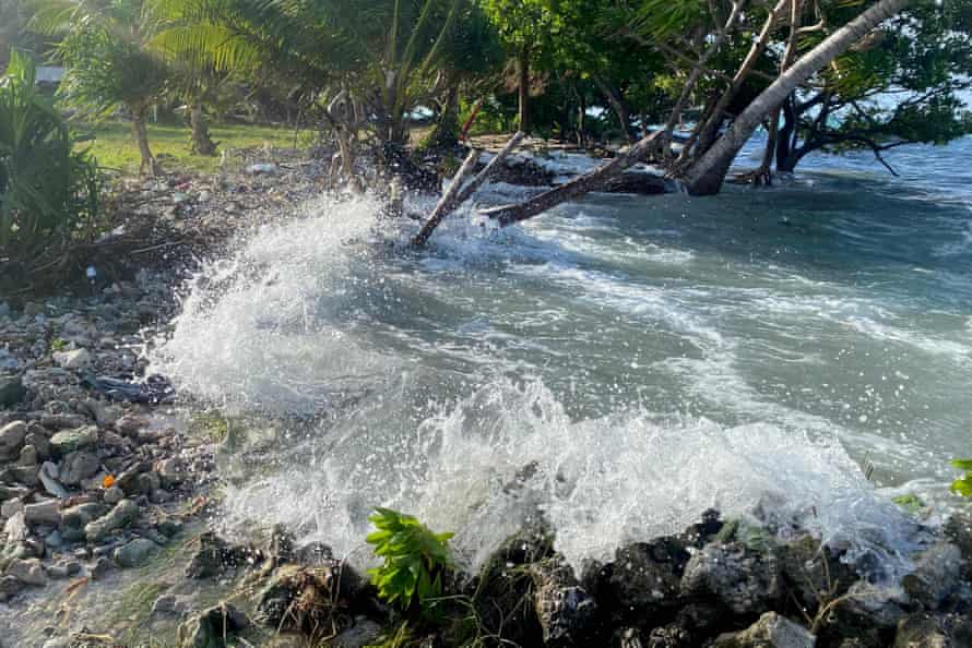 A photo taken in December shows high-tide flooding hitting low sections of Majuro Atoll in the Marshall Islands.