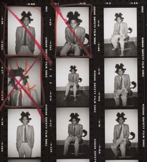 Detail from the contact sheet of a Warhol shoot with Jean-Michel Basquiat, 1982.
