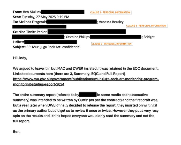 WA government put ‘very rosy spin’ on report into Woodside emissions at Murujuga, scientist’s private email says