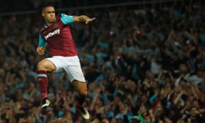 West Ham’s Winston Reid celebrates after scoring the third goal.