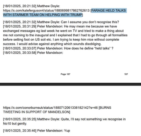 Mandelson/Doyle exchanges