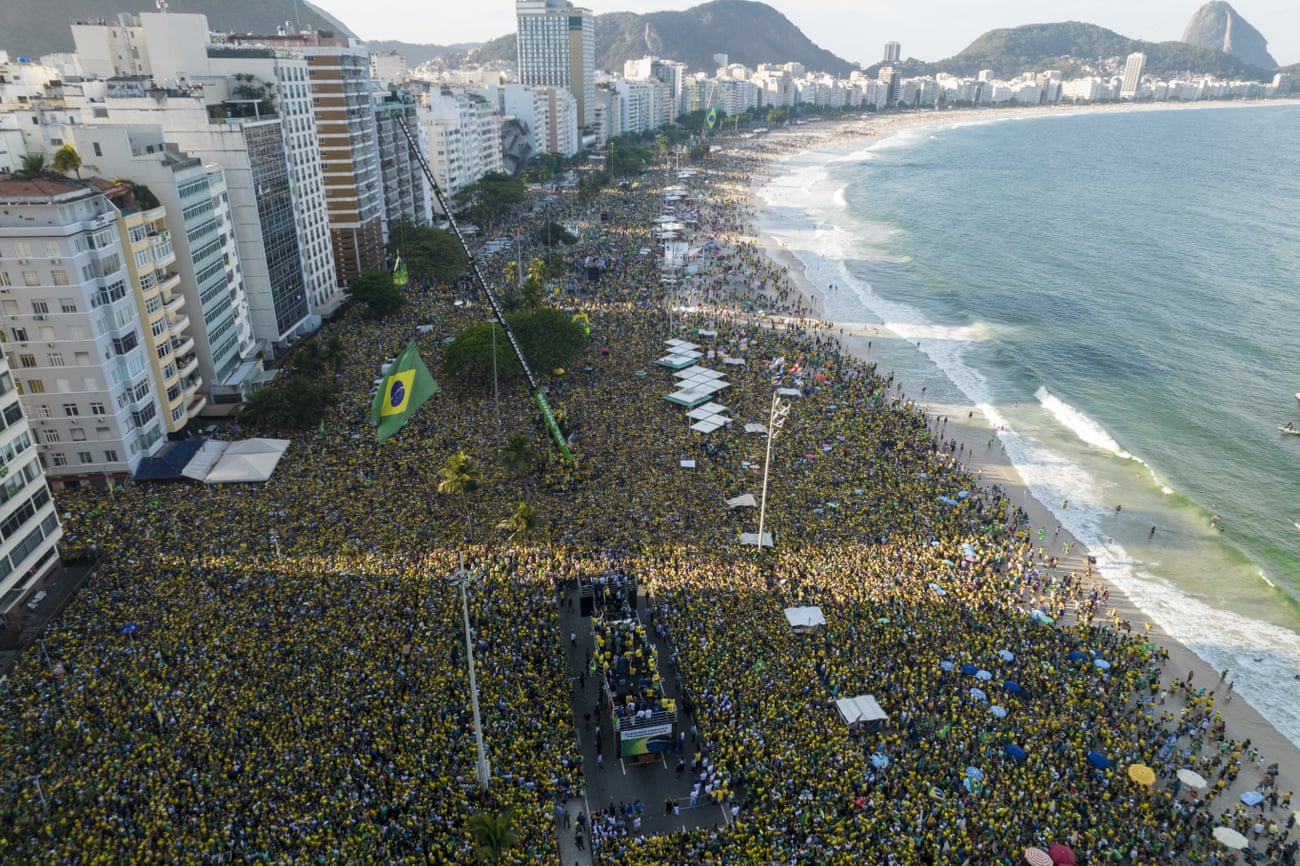 Supports of President Jair Bolsonaro gather on Copacabana beach during the independence bicentennial celebrations in Rio de Janeiro, Brazil.