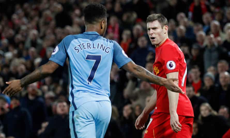 Raheem Sterling was all but marked out of proceedings by James Milner, right, when Manchester City lost at Anfield in December.